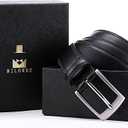 MILORDE Men's Genuine Leather Dress Belt, Handmade, 100% Cow Leather, Fashion & Classic Designs for Work Business and Casual (Black)