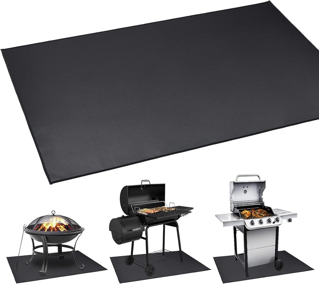 Large Under Grill Mat 60 40 Inch for Outdoor Charcoal, Smokers, Gas Grills, Deck and Patio Protective Mats, Fireproof Grill Pads, Indoor Fireplace Mat Prevents Ember Damage Wood Floor (6040 inch, Black)