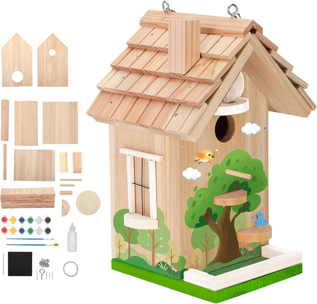 DIY Bird House Kit – Build Your Own Bird House, Natural Cedar Wood Craft Kit for Adults & Kids Ages 8-12, Pre-Drilled Easy Assembly, Eco-Friendly Birdhouse Kit (11.6x6.5x5.5in)