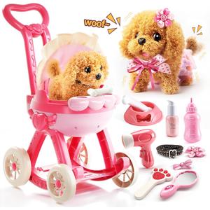 14PCS Dog Toys for Kids Girls,Electronic Pretend Puppy Stroller Playset for Toddler,Walking Barking Dog Toy & Feeding Accessories,Birthday Gift for Girls Boys Age 3 4 5 6 7 8 Year Old.