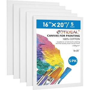 GOTIDEAL Canvases for Painting, 16x20 inch of 5 Pack, Professional Primed White Blank Flat Canvas Panels- 100% Cotton Artist Canvas Boards for Acrylics Painting, Oil Watercolor Tempera