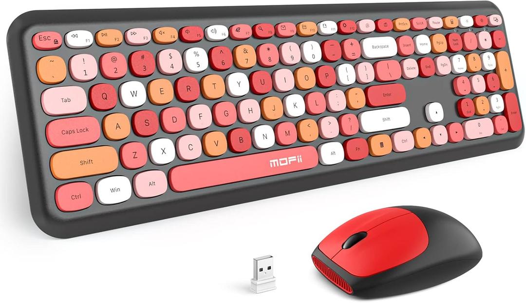 MOFII Wireless Keyboard and Mouse Combo Silent, Slim Compact 2.4G USB Full Size, Cute Keyboard 110 Keys for PC, Notebook, MacBook, Tablet, Laptop, Windows System (Black Colorful)