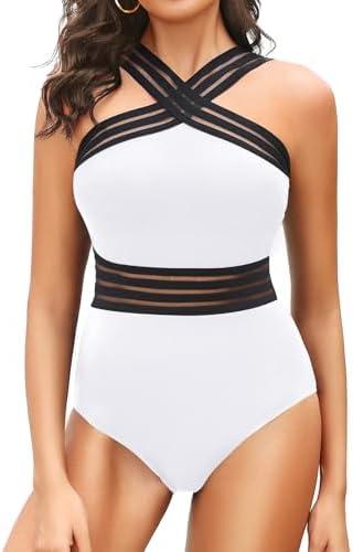 Tempt Me Women Crisscross One Piece Swimsuit Tummy Control Bathing Suit Front Crossover Swimwear, Size: M