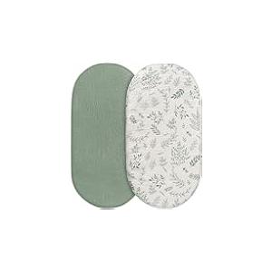 Muslin Bassinet Sheet Compatible with Hospital Bassinet, Simmons Kids by The Bed Twin City, Graco Pack n Play Close2Baby Bassinet(not playard), 2 Pack Cotton Fitted Roman Green & Botanical Leaf