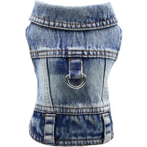 Dog Jean Jacket, Blue Denim Shirt Classic Lapel Vest Coat Costume Puppy T-Shirt, Comfort Tank Top Cool Apparel, Washed Pet Clothes for Dogs Boy Girl (with D-Ring, Large)