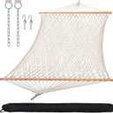 SUNCREAT Hammocks Traditional Rope Double Hammock with Hardwood Spreader Bar and Carrying Bag, 450 lbs Capacity, Natural