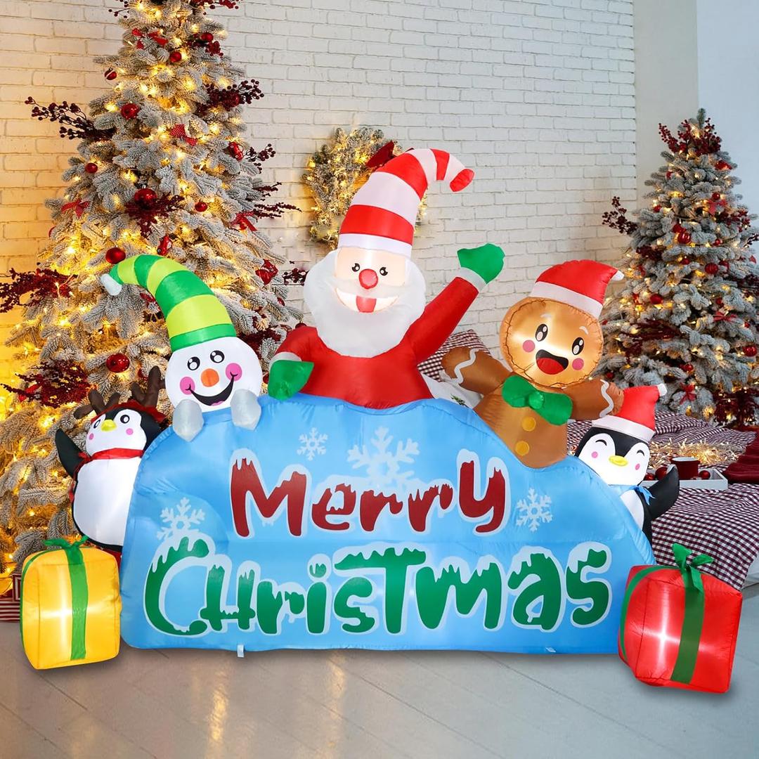 Vipush 8.5 FT Christmas Inflatable Merry Christmas Decorations Snowman Maker Christmas Decorations Outdoor Inflatable with LED Light, Outdoor Holiday Decor Blow Up Yard Decor