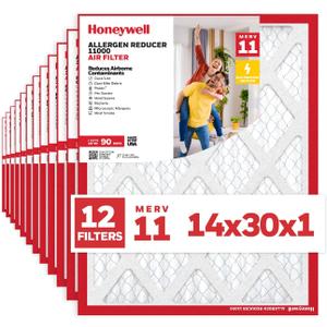 Honeywell 14x30x1 MERV 11 Allergen Reducer 11000 Electrostatic Pleated HVAC AC Furnace Air Filter (12-Pack) | Replacement Filter for Home Use | Made in USA