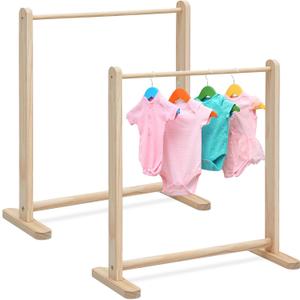 Barydat 2 Pcs Small Wooden Rack Dress up Storage 22.1 W x 9.5 D x 24.4 H Mini Clothes Rack for Doll Clothes Storage Organizer Gift for Parents