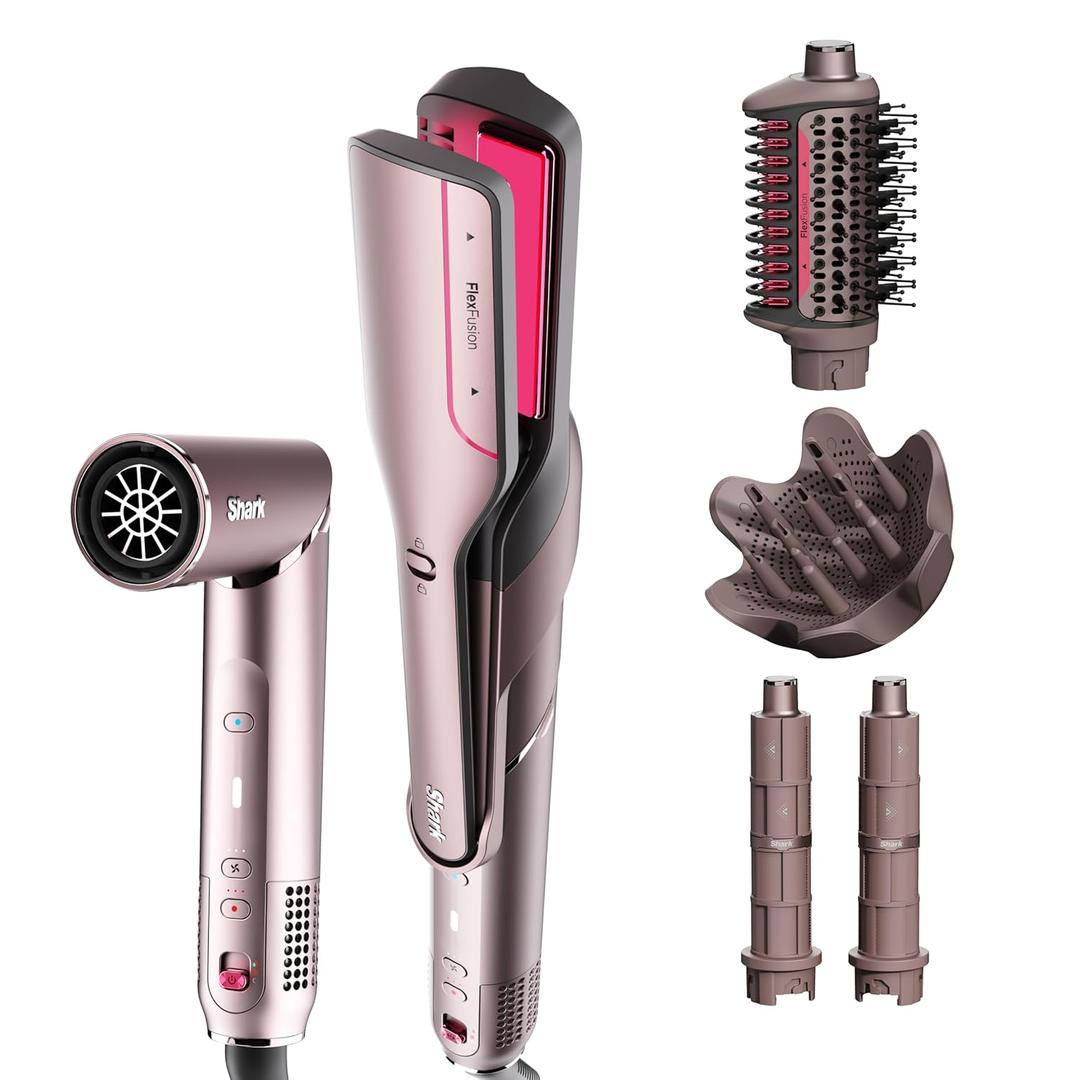 Shark FlexFusion Hair Straightener & Powerful Dryer with Diffuser, Fusion Hair Brush, Ceramic Air Styler with Auto-Wrap Curlers, Ceramic Plates, Cosmic Blush HD642S,  Curly & Coily Hair w/ Straightener, Cosmic Blush Shark FlexFusion Hair Straightener & Powerful Dryer with Diffuser, Fusion Hair Brush, Ceramic Air Styler with Auto-Wrap Curlers, Ceramic Plates, Cosmic Blush HD642S,  Curly & Coily Hair w/ Straightener, Cosmic Blush