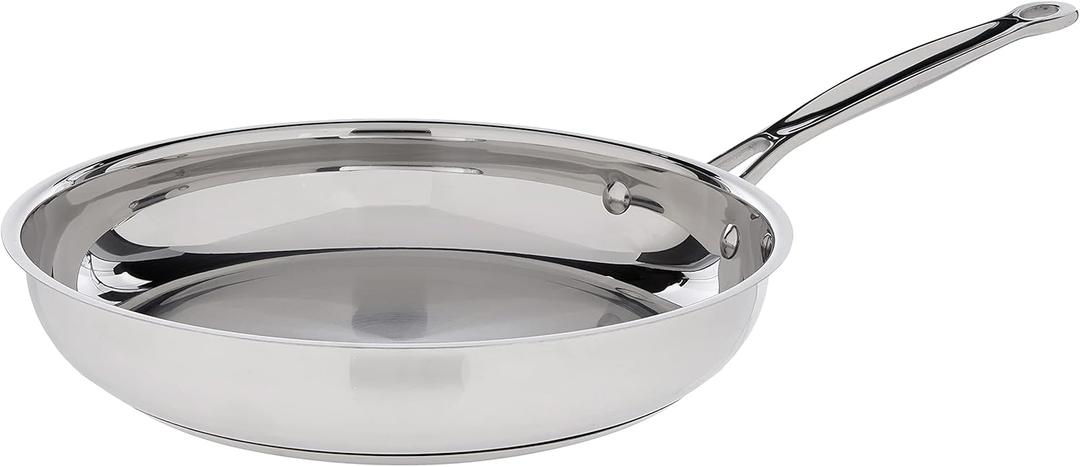 Cuisinart 10Inch Open Skillet, Stainless Steel Skillet with Lid, Large Kitchen Pan, Dishwasher Safe, Compatible with Induction, Electric, Gas Cooktops, Oven Safe Saucepan, Cool Grip Handles