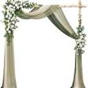 Ling's moment Wedding Arch Flowers with Drapes Kit-Pack of 5, 2pcs Flower Arrangements 3pcs Sheer Hanging Drapes Ceremony Arbor Backdrop Artificial Rose Floral Decor, White & Sage