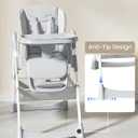 Baby High Chair, Foldable Convertible High Chair for Babies & Toddlers, Adjustable Height & Recline with Removable Double Tray, PU Cushion, Storage Basket, Easy to Clean, Gray