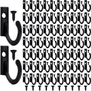 Zhehao 100 Pieces Key Hooks Jewelry Small Hook Key Hanging Small Wall Mounted Single Hook Robe Clasp Coat Hooks and 110 Pcs Screws for Hanging Hat, Scarf, Bag(Black,100 Pieces)