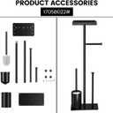 Modern Bathroom Toilet Paper Holder Stand, Black Metal, with Storage Shelf, Brush Holder, 3-Roll Storage, Freestanding Design