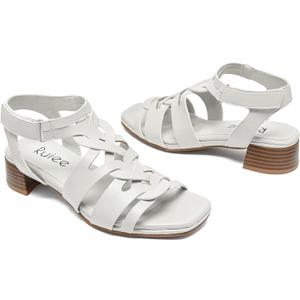 Women's Heels Chunky Heeled Sandals for Women, Summer Block Low Heels Ankle Strappy Square Open Toe Dressy Wedding Womens Sandals. (7.5, Beige 090)