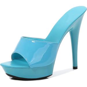 Women Fish Mouth Sky High Heel Platform Sexy Party Slides Round Open Toe Slip On High Heeled Backless Prom Sandals Fashion Stiletto Dress Bridal Evening Shoes 8