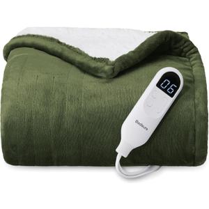 Bedsure Heated Blanket Throw Blanket - Fast Heating Electric Blanket, Soft Flannel Heated Throw with 4 Time Settings, 6 Heating Settings, Warm Gifts for Grandma (50x60 inches, Olive Green)