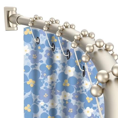 Brushed Nickel Curved Shower Curtain Rod Round Shower Rod Adjustable 33-78 In Stainless Steel Rustproof Bowed Shower Curtain Rods for Bathroom Bathtub Stall Rounded Curved Shower Rod Bar Need to Drill