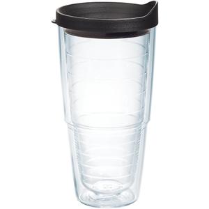 Tervis Clear & Colorful Lidded Made in USA Double Walled Insulated Tumbler Travel Cup Keeps Drinks Cold & Hot, 24oz, Black Lid, 1 Count (Pack of 1)
 Black Lid