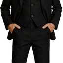 Visaccy Boys Formal Suit Slim Fit Dress Clothes Ring Bearer Outfit Tuxedo Suits,Adjustable Waist (Black, S)