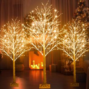 3 Pcs 6ft-400led, 8ft-450led Lighted Birch Tree 8 Modes Christmas Artificial LED Warm White Lights Birch Tree for Indoor and Outdoor Home Decor Thanksgiving Holiday Decoration