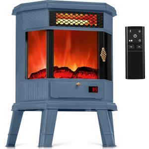RealSmart Electric Fireplace Heater 22 in Freestanding Fireplace Stove Infrared Fireplace with 3D Flame Effect Remoted Control, Timer, Overheating Protection (Blue)