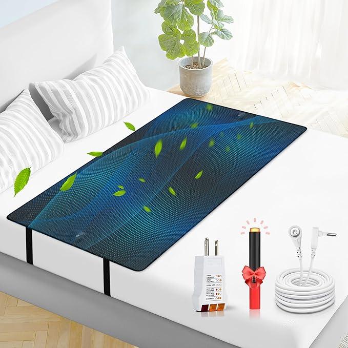Grounding Mat for Bed, Twin Size Earth Connected Conductive Grounding Mattress Pad for Better Sleep, Reduce Stress, Improve Health, Black