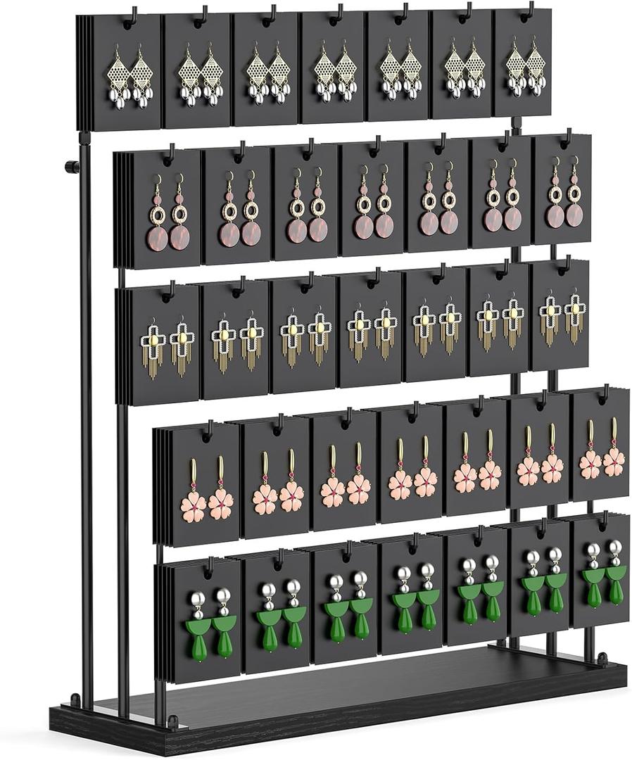 ORLESS Jewelry Display for Vendors, Earring Display Stand for Selling, Necklace Display Holder for Selling, Earring Cards Organizer for Bracelets, Rings, Jewelry Towers, Black (35 Hooks)