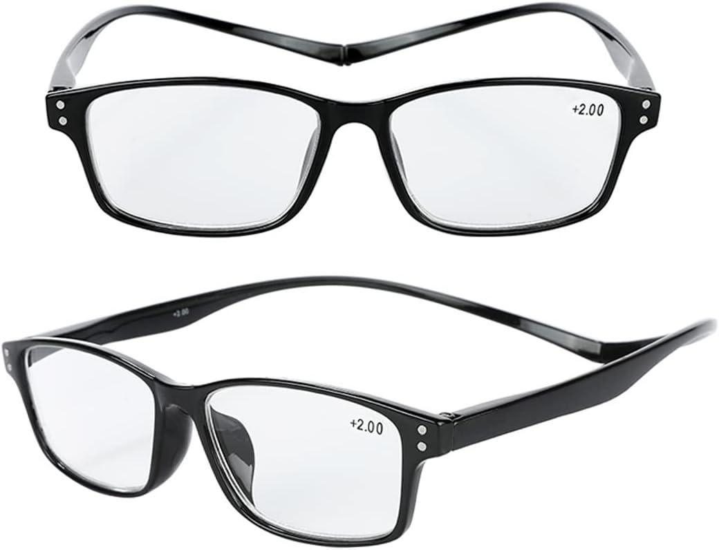 2 Pack Magnetic Reading Glasses Long Temples Computer Readers Flexible Temple For Larger Face (Black)