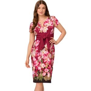  Adrianna Papell Women's Tie Front Stretch Twill Dress, Berry Multi, Size 8 