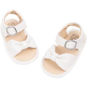 Oamico Baby Girl Sandals Infant Soft Anti-Slip Rubber Sole Casual Beach Sandals Newborn Bowknot Outdoor First Walker Summer Shoes for Baby Girls Flat Sandal (White)