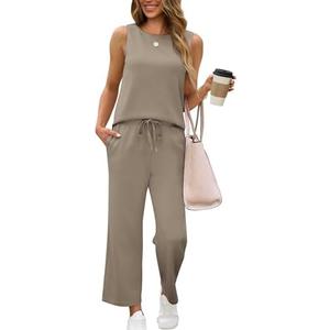 SAMPEEL Two Piece Sets for Women Summer Outfits Beach Vacation Clothes Wide Leg Crop Pants, Top Only Size S