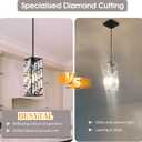 Crystal Pendant Lights Kitchen Island 2 Pack, Modern Black Chandelier Height Adjustable, Hanging Lights for Kitchen Island Dining Room Bedroom