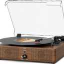 Vintage Wooden Record Player with Bluetooth 3-Speed Belt-Driven Turntable Built-in Speakers, Beginner Friendly Retro Phonograph for Home Decor, for Vinyl Enthusiasts (Walnut Finish)