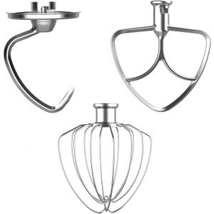 3 x 3-Piece Stainless Steel Mixer Attachment Kit for KitchenAid 4.5/5 QT Tilt-Head Mixers, K45WW Wire Whip, K45DH Dough Hook & K45B Coated Flat Beater, Baking Essentials Set, Dishwasher Safe