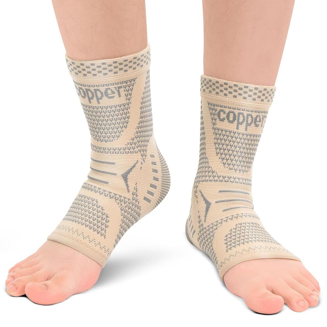 INDEEMAX Copper Infused Ankle Brace for Sprained Ankle, Ankle Compression Sleeve Ankle Support for Women & Men, Achilles Tendonitis Brace, Skin Silver, M (2 Pack Skin Silver New)