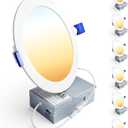 Ensenior 6 Pack 6 Inch LED Recessed Light, Dimmable, 2700K-5000K 5CCT, 1200LM High Brightness, 12W 120V, Damp Rated, ERL-12X-ETL, Ultra-Thin Canless Wafer Ceiling Light - ETL & FCC & IC (5000k/4000k/3500k/3000k/2700k - 5cct White)