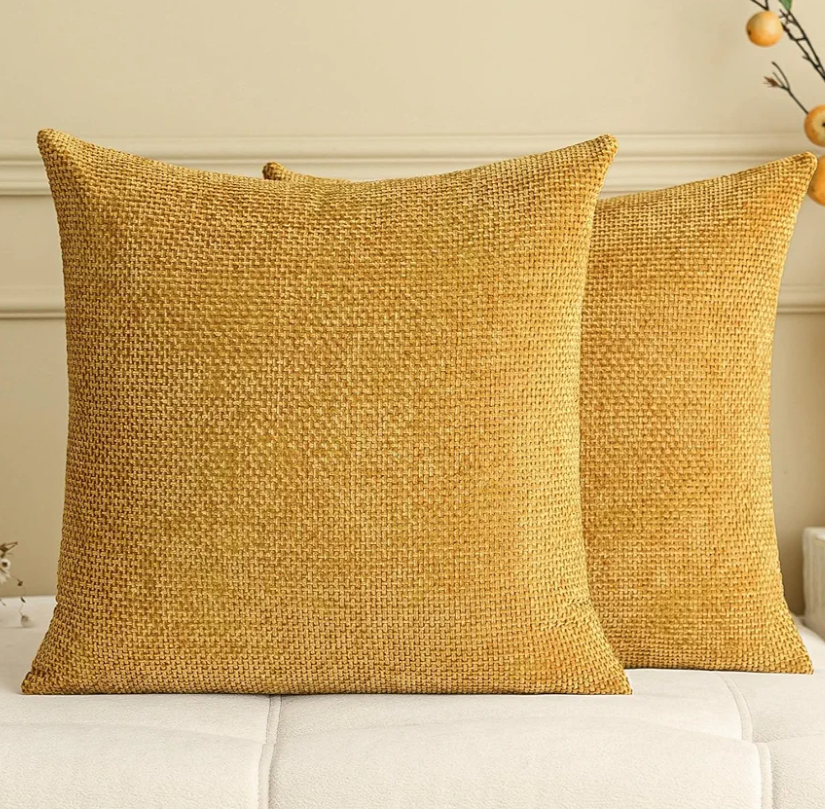 a moment Fall Mustard Yellow Chenille Throw Pillow Covers 16x16 Inch Pack of 2 Modern Decorative Throw Pillow Covers Farmhouse Cross Covers Home Decor for Sofa Bedroom Living Room