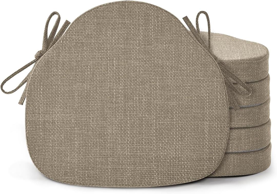 Shinnwa Kitchen Chair Cushions Set of 6, High-Resilience Foam Windsor Seat Pads, Dining Chair Cushions with Ties & Textured Cover, 6 Pack, 16.5 x 15.5 x 2, Light Brown