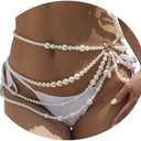 Summer Multi-Layered Long Big Pearl Waist Chain Belt Hip Belly Body Chain Dress Belt for Women