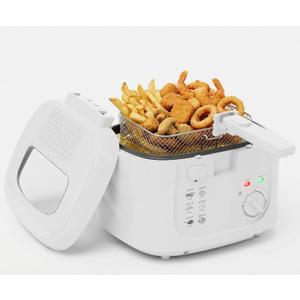 KEINVE Electric Deep Fryer with Basket, 2.5L Oil Fryer with Non-Stick Inner, Viewing Window, 1600Watt Fast Heating, White