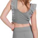 Girls 2 Piece Outfits Athletic Ruffle V Crossover High Waisted Dance Shorts with Training Bra Crop Tank 3-10Years (4-5T, Grey)