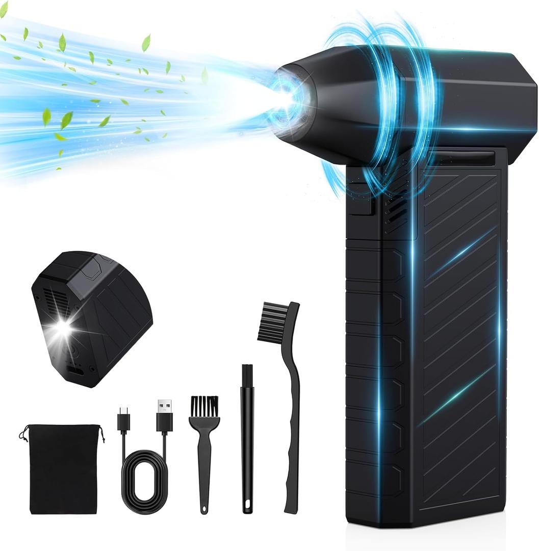 Compressed Air Duster 180000RPM Electric Air Duster 3-Speed Cordless Air Blower 10050mAh Rechargeable Jet Dry Blower with LED Light for Car Home Keyboard PC Deep Cleaning, Replace Compressed Air Can