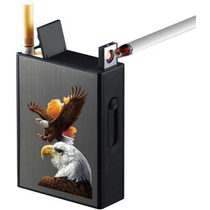 Cigarette Case with Lighters Full Pack 20pcs Regular Cigarettes Box Rechargeable Windproof Flameless Electric Protable Lighter (Eagle)