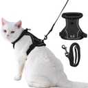 Dotoner Escape Proof Cat Harness and Leash Set Adjustable Soft Mesh Vest for Walking Safe Travel Vet Visit with Reflective Strips for Cats and Kittens (Black-L)