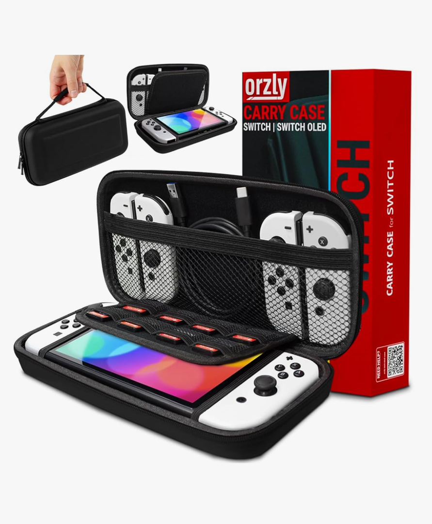 Orzly Carry Case Compatible with Nintendo Switch and New Switch OLED Console -Protective Hard Portable Travel Carry Case Shell Pouch with Pockets for Accessories and Games
