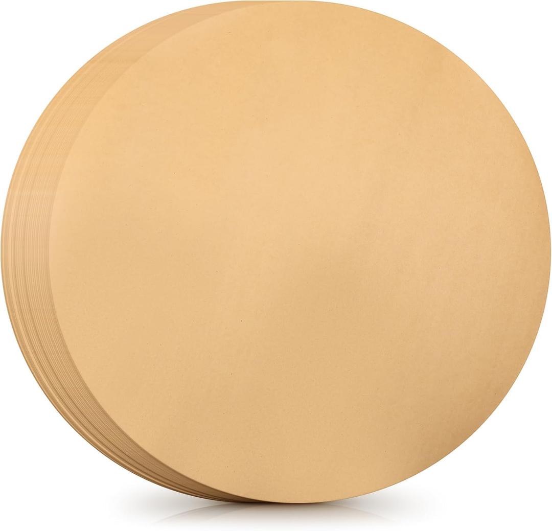 Sawysine 150 Pcs 14 Inch Round Parchment Paper Natural Unbleached Parchment Paper Sheets Non-Stick Precut, Ideal for Baking, Cooking, Grilling, Air Fryer and Steaming Brown