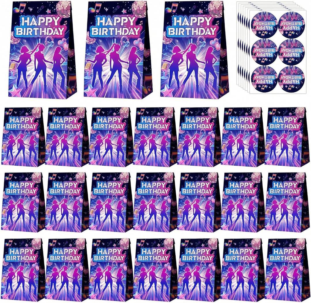 24 Set Kpop Theme Paper Gift Bags Kpop Birthday Party Favor Bag Kpop Themed Goodie Treat Bags-24 Pcs Kpop Gift Bags and 24 Pcs Kpop Stickers for Kpop Birthday Decorations Kpop Birthday Party Supplies Movie KpopThemed Birthday Party Decoration (Classic)