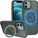 ZHK 360 Rotatable Ring for iPhone 12/12 Pro Case Magnetic, [Military Grade Drop Proof] [Translucent Frosted Back Panel] Slim Non-Slip Matte Phone Case for iPhone 12/12 Pro 6.1'', Midnight Green